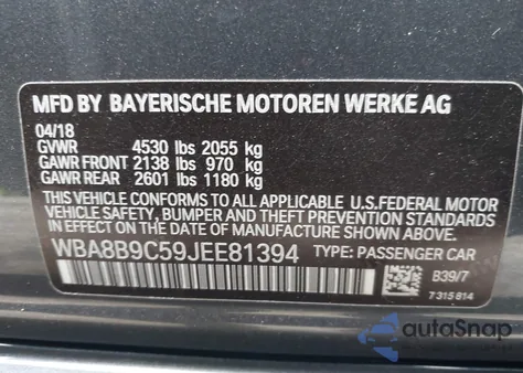 2018 BMW 330I из США, поврежденный, VIN WBA8B9C59JEE81394